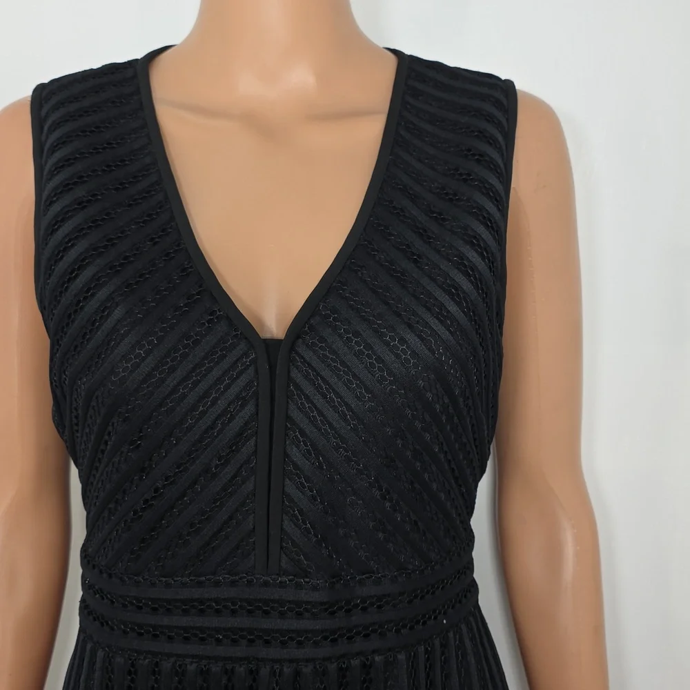 J.Crew Womens Lace Striped V-Neck Sleeveless A-Line Dress‎ Black Size 12P